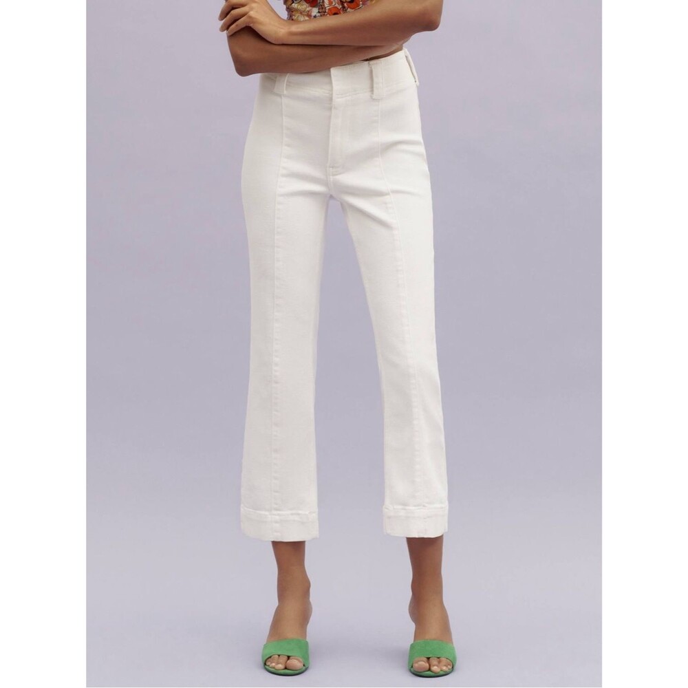 Anthropologie Pilcro Slim 70s Crop Flare Jeans White High Rise Size 28T | 6 Tall